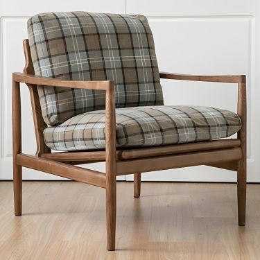 Navy Plaid Accent Chair with Tapered Legs for Modern Farmhouse