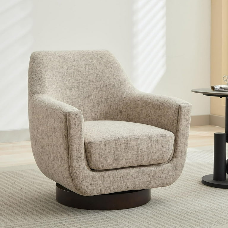 Navy Swivel Chair with Barrel Silhouette and Ribbed Channel Tufting