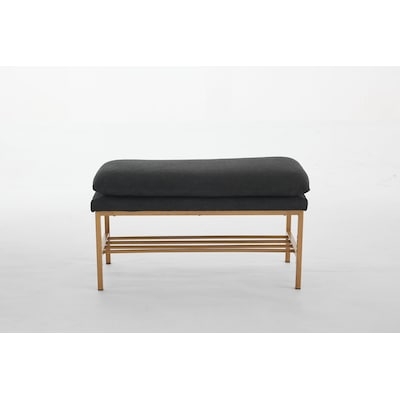 Nesting Benches Set in Gray Fabric and Black Metal Frame for Entryway