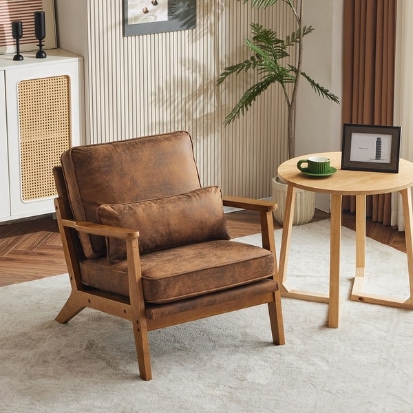 Neutral Armchair with Lumbar Pillow and Piped Edges