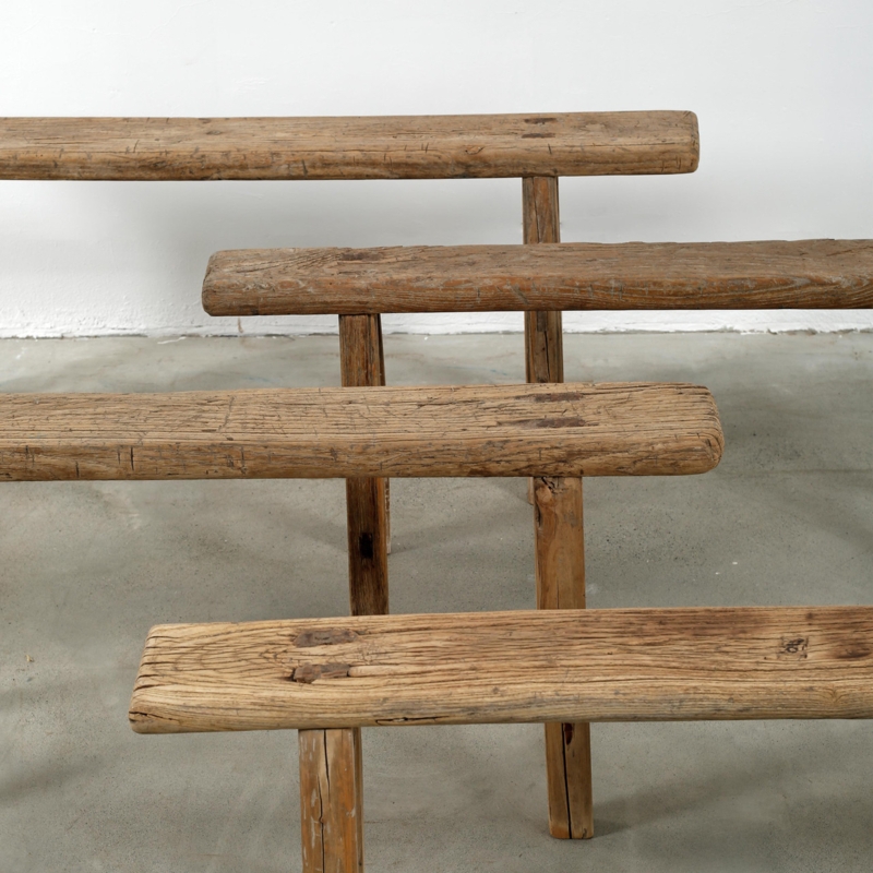 Noodle Bench Cross Stretcher Weathered Wood Primitive Style Seating