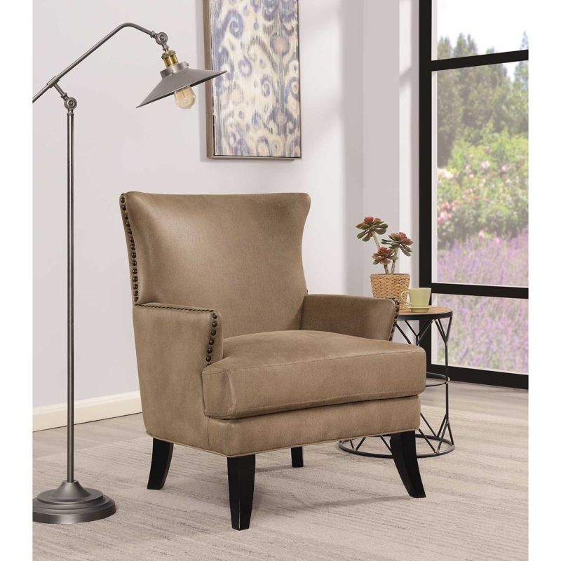 Nougat Brown Accent Chair Boxy Silhouette Slim Black Tapered Legs