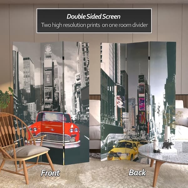 NYC Room Divider Double Sided Taxi Theme Red Car Focal Point