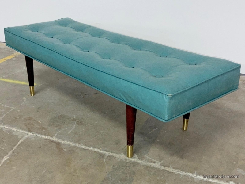 Ochre Yellow Biscuit-Tufted Bench, Splayed Legs