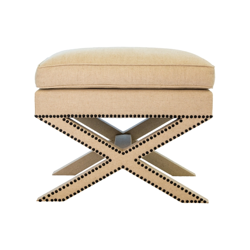 Off-White Cushion Bench with Polished Gold Metal X-Frame