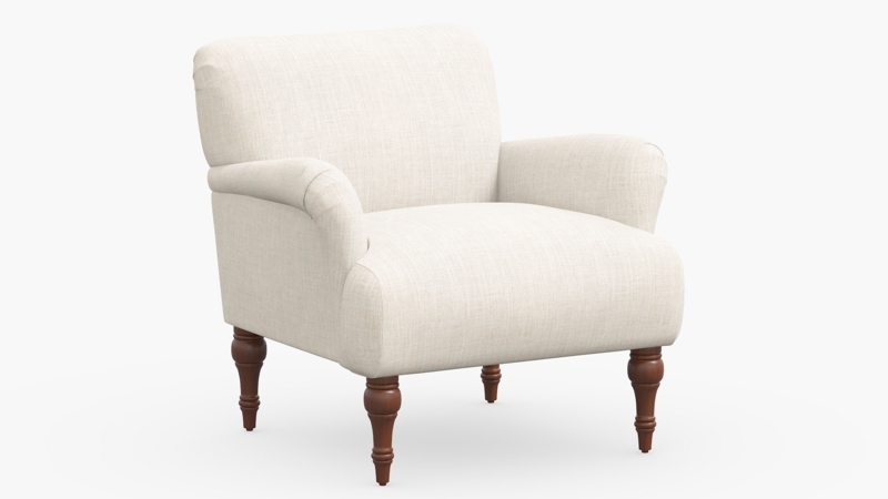 Off-White Traditional Accent Chair with Skirted Base and Rolled Arms