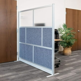 Office Partition Modular Silver Frame, Translucent Upper Fabric Panels