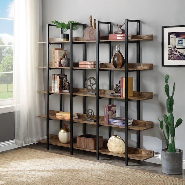 Open Bookcase 5-Tier, Industrial Metal X-Brace Shelving.