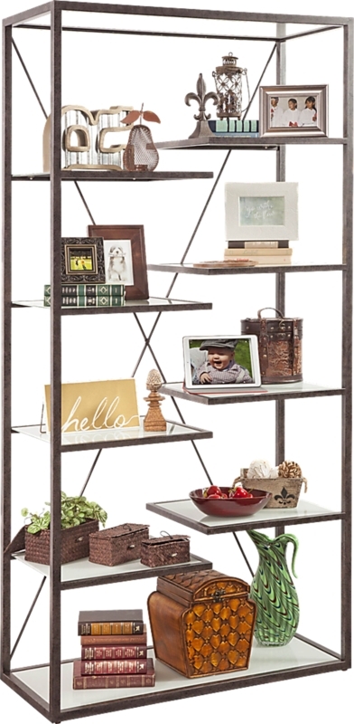 Open Frame Shelving Room Divider with Staggered Geometric Silhouette