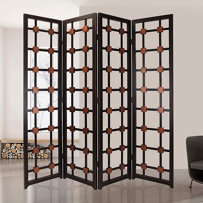Open Grid Folding Room Divider with Modern Intersection Blocks