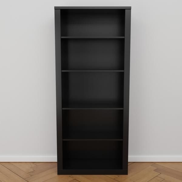 Open Shelf Bookcase, Minimalist Black Metal Frame and Wood Shelving