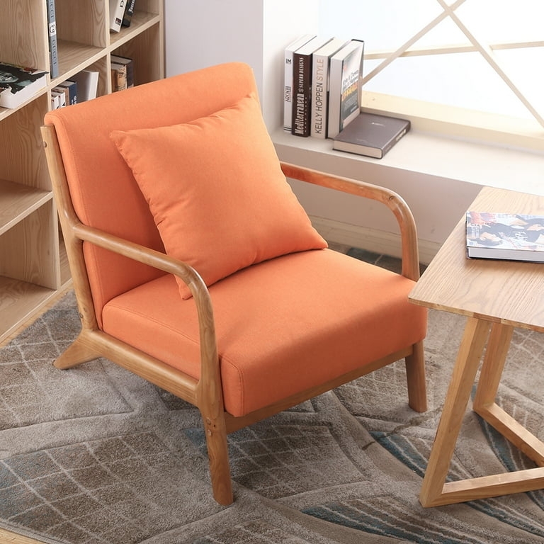 Orange Mid Century Accent Chair Button Tufted Splayed Legs