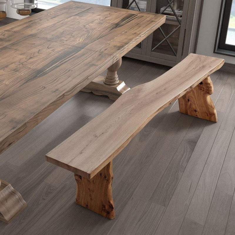 Organic Modern Dining Bench with Live Edge and Splayed Legs