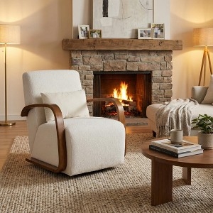 Organic Modern Swivel Accent Chair with Curved Wood Arms