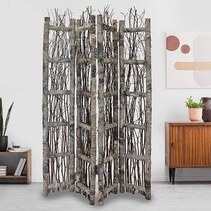 Organic Rustic Room Divider Crafted from Natural Birch Logs and Twigs