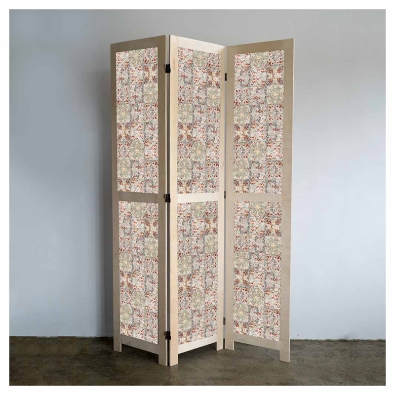 Ornate Tile Pattern Folding Room Divider Three-Panel