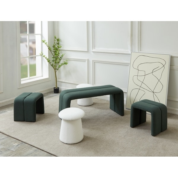 Ottoman Bench Set with Nesting Stools and Gold Metal Frame