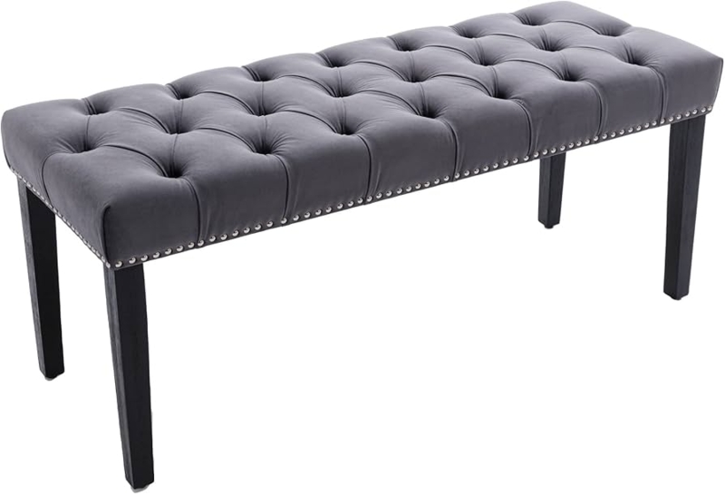 Ottoman Bench, Velvet Tufted with Nailhead Trim
