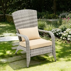 Outdoor Accent Chair Black Wicker Barrel Back Cream Cushions