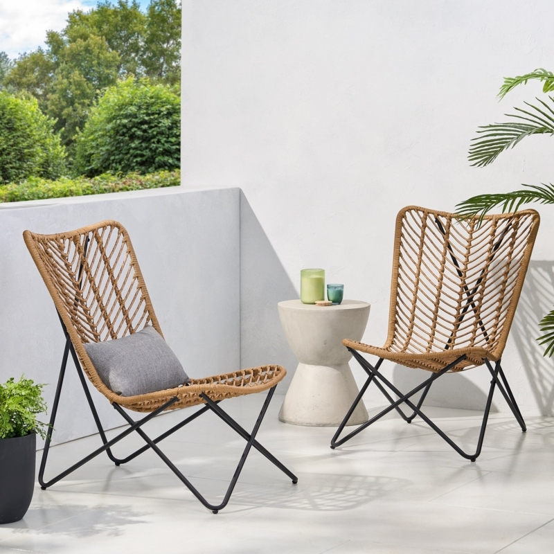 Outdoor Accent Chair Wicker Curved Armrests, Outdoor Reading Nook Seating