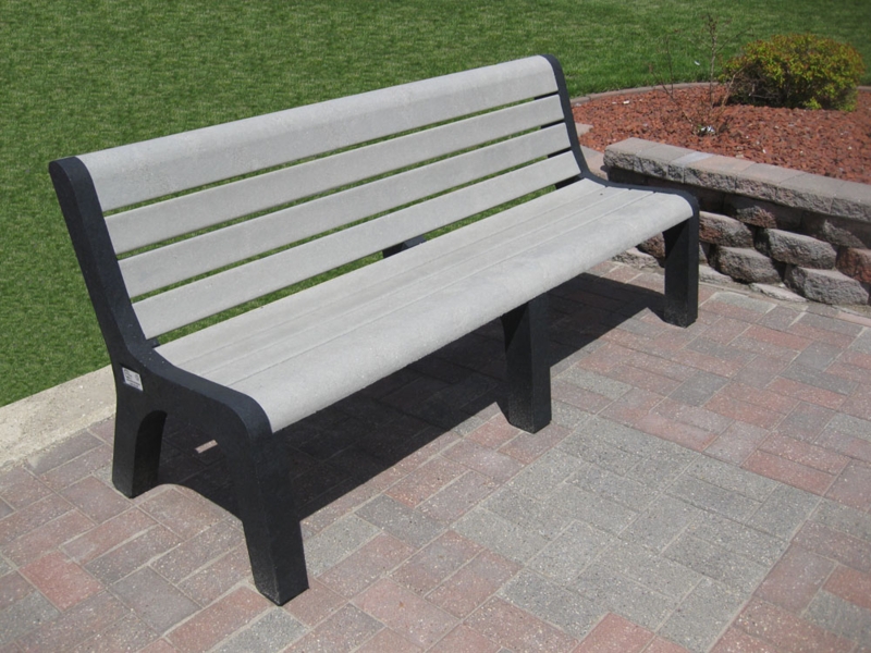 Outdoor Bench, 6 Foot Wide with Dark Brown Slats and Wide Armrests