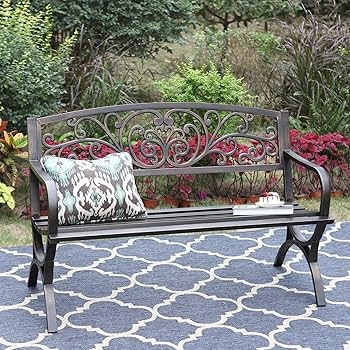 Outdoor Bench Antique Bronze Scrollwork Backrest Ornate