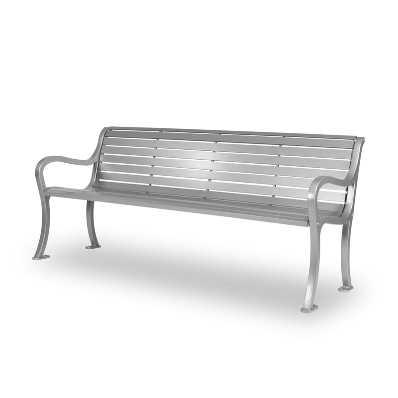 Outdoor Bench Arched Backrest Vertical Slats Silver Transitional