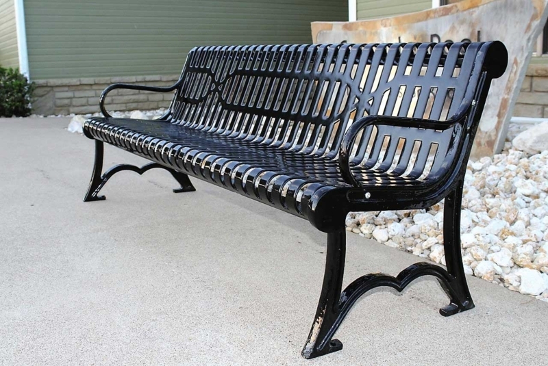 Outdoor Bench Arched Silhouette Slatted Metal Heavy Duty Mount