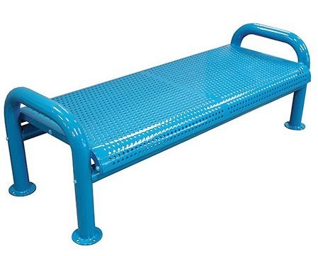 Outdoor Bench Backless Perforated Metal U-Shaped Legs Industrial