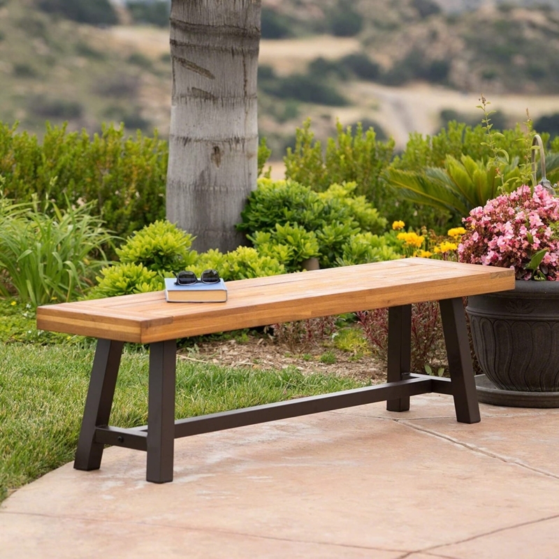 Outdoor Bench Backless Silhouette A-Frame Legs Honey Brown Wood