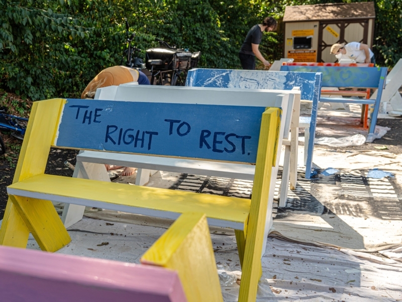 Outdoor Bench Bright Yellow Paint Handcrafted Lumber DIY Ideas