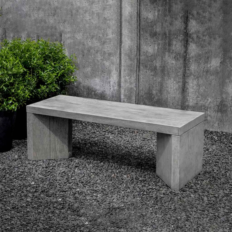 Outdoor Bench Brutalist Cast Stone Look Wood Grain Texture Slab Legs