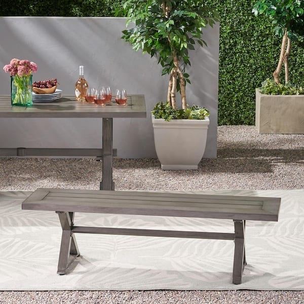 Outdoor Bench, Charcoal Gray Aluminum X-Frame Base