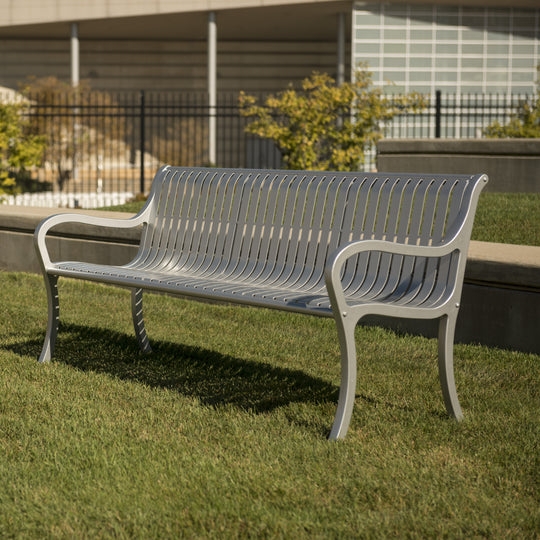 Outdoor Bench Circular Perforations Arched Legs Commercial