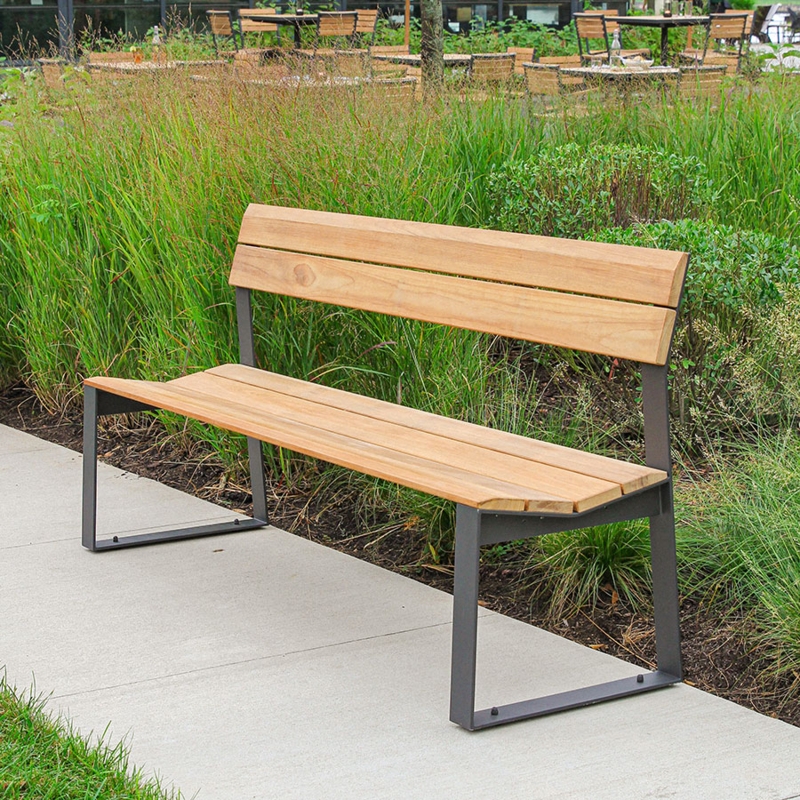 Outdoor Bench Contemporary Armless Design Slatted Wood Patio