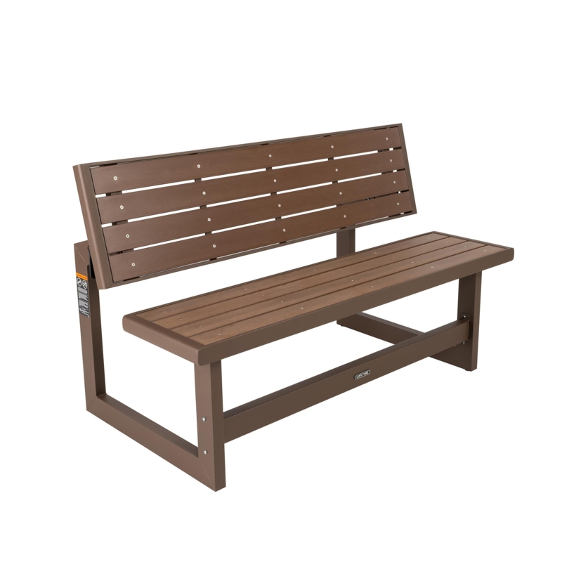 Outdoor Bench Convertible Backrest Mocha Brown Finish Weather Resistant