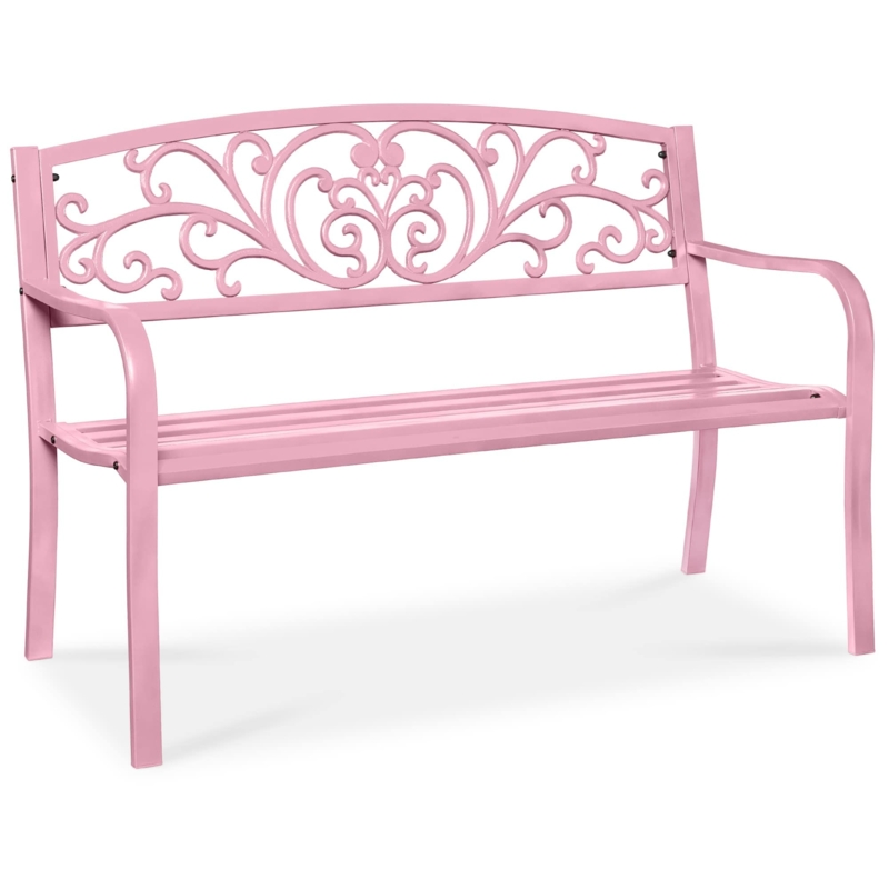 Outdoor Bench Cottagecore Metal Floral Cutout Backrest Seating