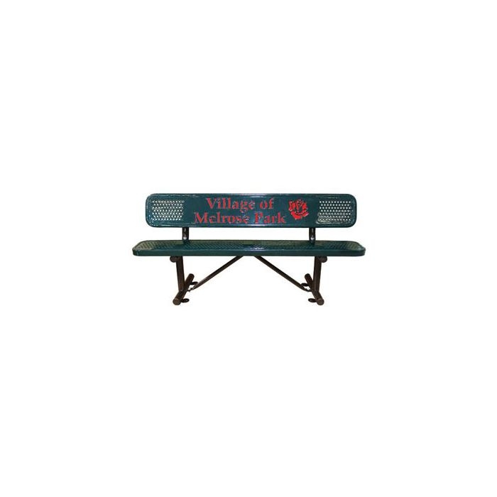 Outdoor Bench Custom Logo Navy Perforated Metal Collegiate Style Seating