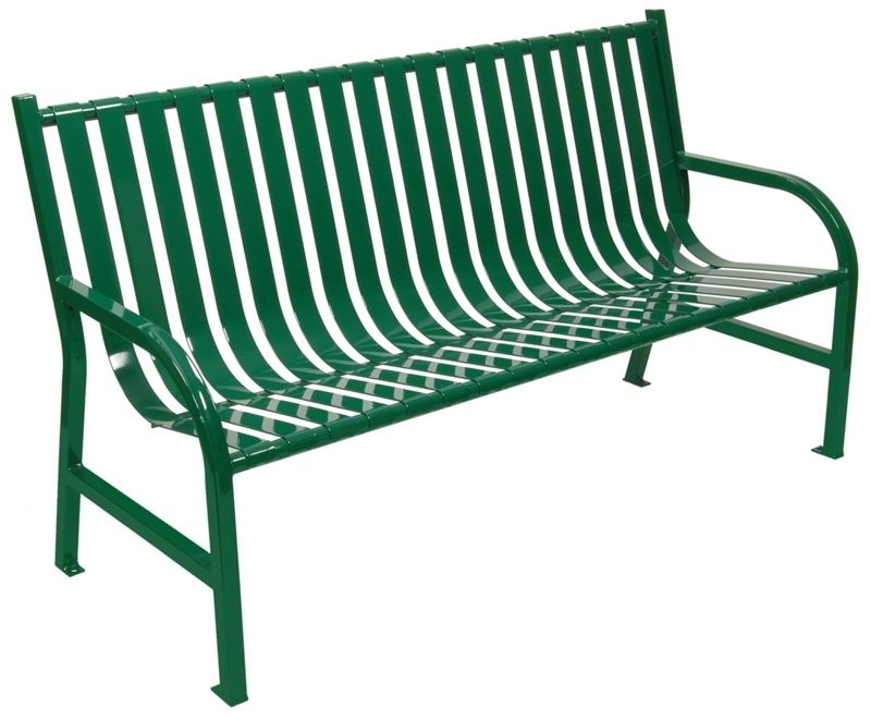 Outdoor Bench Glossy Green Metal Slatted Curved Back Heavy Duty Steel