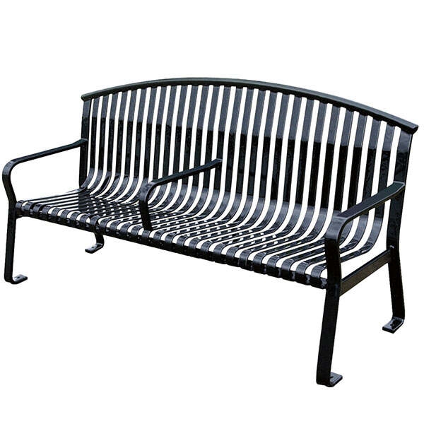 Outdoor Bench in Black Metal with Arched Back and Center Armrest