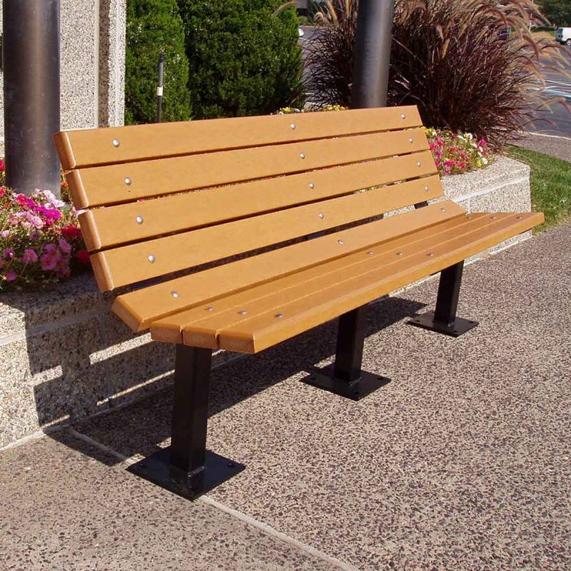 Outdoor Bench in Vibrant Orange, Contoured Seat with Surface Mount Base