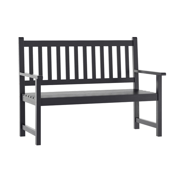 Outdoor Bench Matte Black Finish Vertical Slat Back Traditional