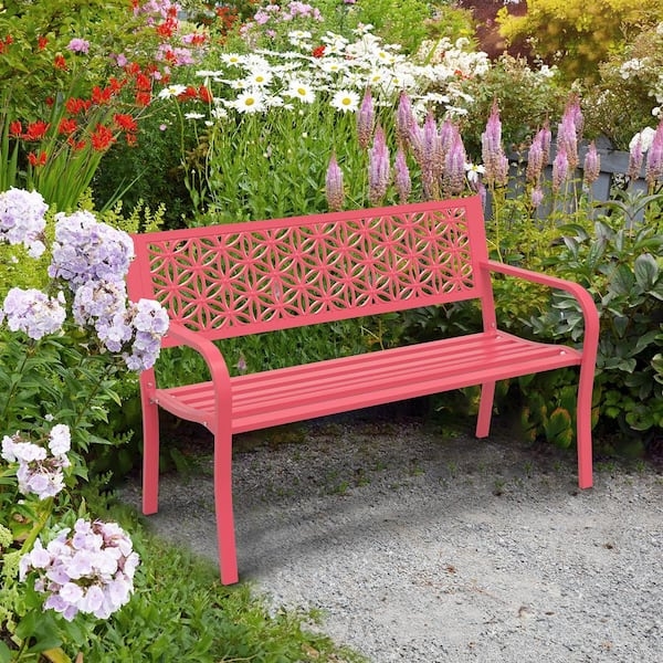 Outdoor Bench Metal Fanned Scrollwork Romantic Garden Seating