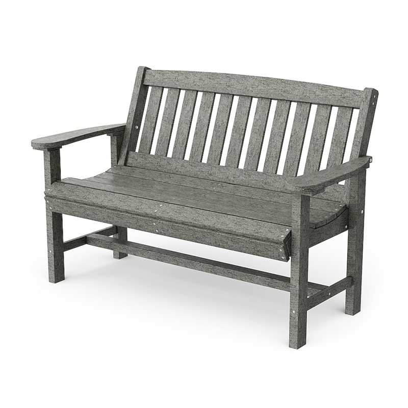 Outdoor Bench, Mission Style with Slatted Back & Armrests