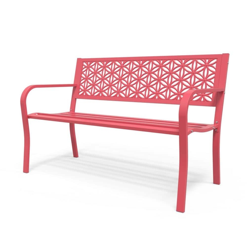 Outdoor Bench Modern Slatted Metal Industrial Patio Seating