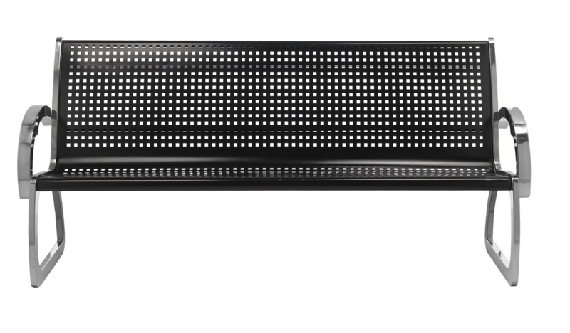 Outdoor Bench Perforated Grid Polished Metallic Frame Sled Base
