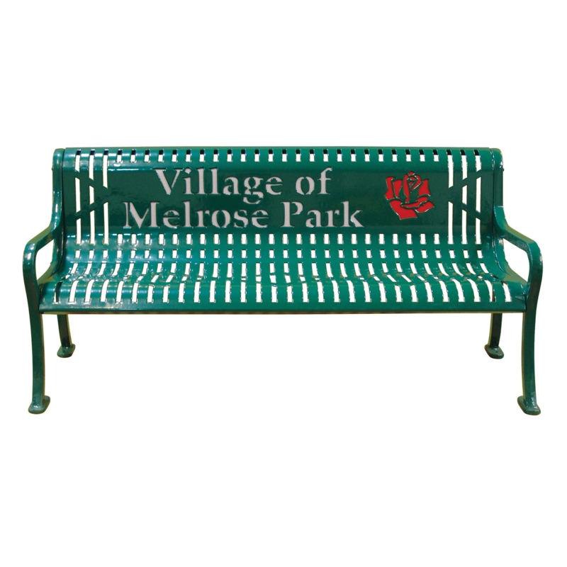 Outdoor Bench Personalized Text Diamond Pattern Perforated Metal Green