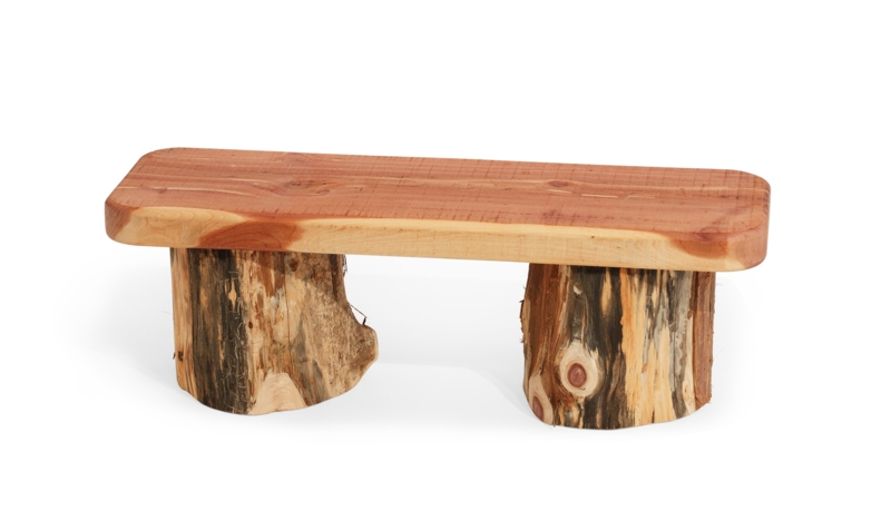 Outdoor Bench Playground Seating Log Legs Natural Wood Toned Organic