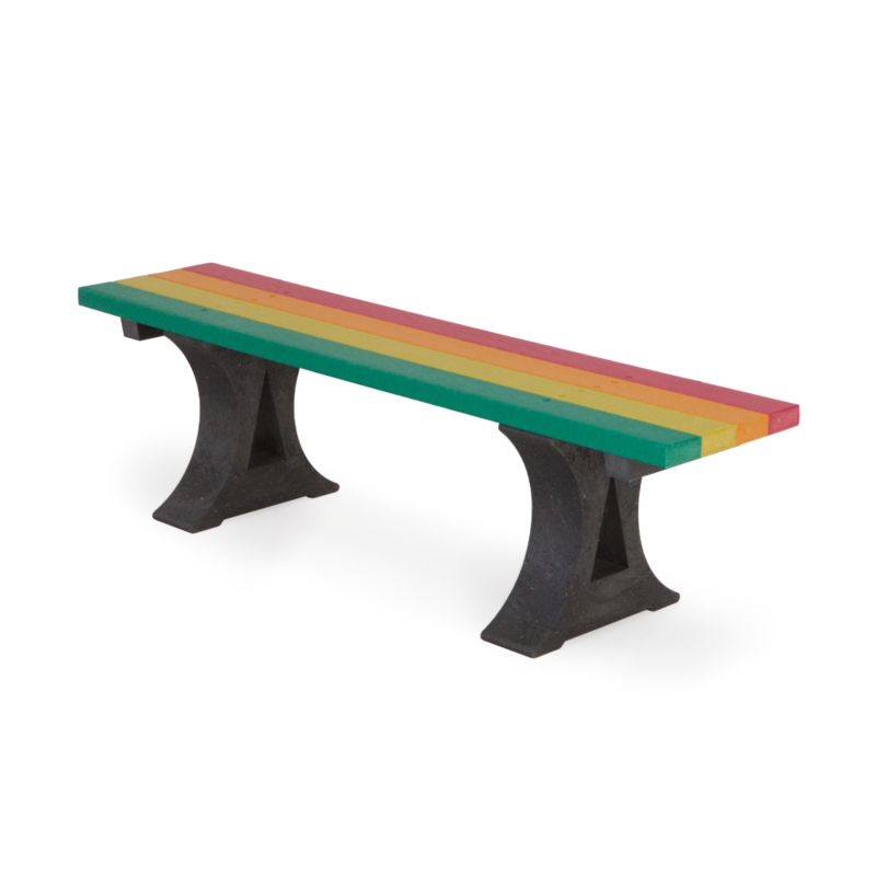 Outdoor Bench Rainbow Slats Recycled Plastic Moulded Legs Sturdy Park