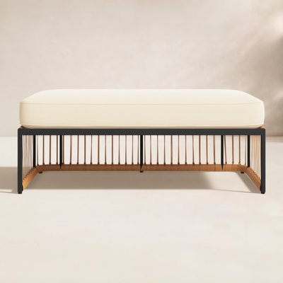 Outdoor Bench Rope Wrapped Base Thick Cream Cushion Minimalist Bench